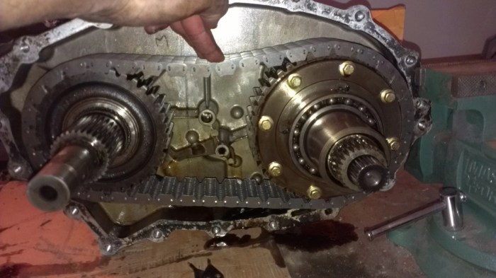 When disassembling a chain drive type transfer case remove the