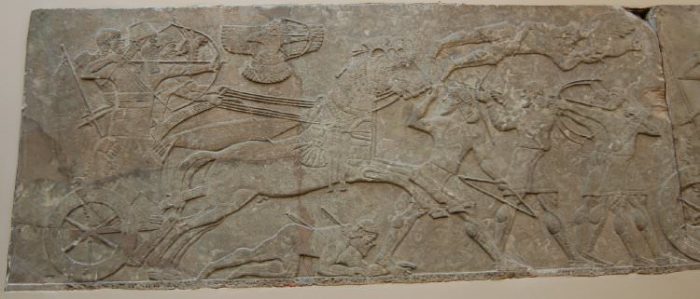 Enemies crossing the euphrates to escape assyrian archers