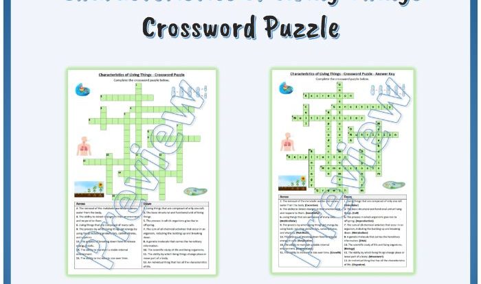 Characteristics of living things crossword puzzle answers